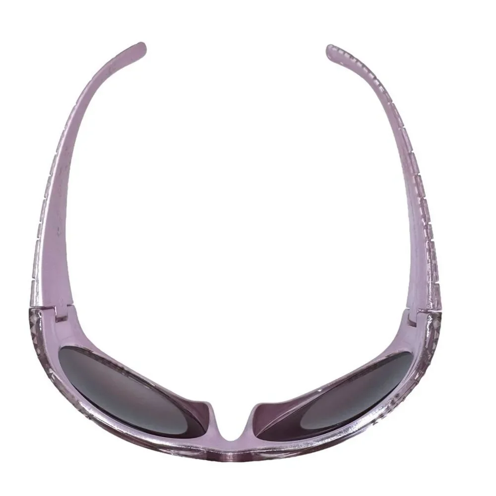 Elegant Pink Wrap Sunglasses with Rhinestone Trim and Croc Molded Arms